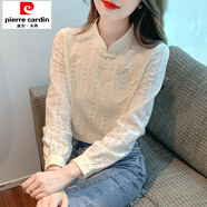 初徑冬季加絨蕾絲打底衫女秋冬裝2025年新款盤(pán)扣洋氣別致小衫內搭上衣 杏色 5XL 170-185斤