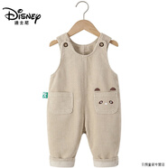 迪士尼（Disney）寶寶燈芯絨背帶褲2024春秋款1一3歲可愛男童女童嬰兒藍色條絨褲子 米色 100可拆檔