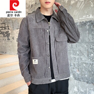 皮爾卡丹（pierre cardin）休閑帥氣皮毛一體男士皮衣毛領(lǐng)外套加厚加絨秋冬季保暖機(jī)車皮夾克 CLJ58燈芯絨夾克灰色 XL