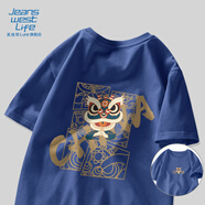 JEANSWEST LIFE真維斯國(guó)潮短袖t恤男夏季中國(guó)舞獅潮流半袖男大童純棉寬松打底衫