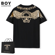 BOY BY BOY潮牌 LONASTAR24春夏季飛鷹t恤翅膀燙金寬松男女情侶時(shí)尚短袖 黑色短袖+手提袋 XL （180-220）