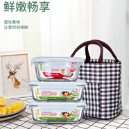 樂扣樂扣 耐熱玻璃保鮮盒套裝微波爐飯盒密封便當盒餐盒750ml*2+650ml+包