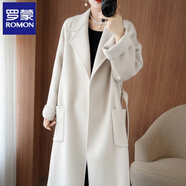 羅蒙（ROMON）雙面羊絨大衣女中長(cháng)款加厚韓版秋冬新款澳洲羊毛呢外套 米白色 【同款】 S 98-118斤