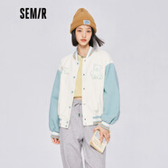 Semir森馬外套女小熊刺繡撞色復(fù)古風(fēng)秋冬寬松棒球服潮流學(xué)院風(fēng) 綠白色調(diào)0141 155/80A/S