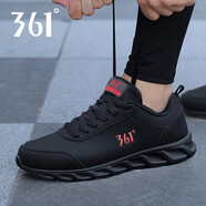 361°男鞋秋季運(yùn)動(dòng)鞋男士夏季新款皮面防水跑步鞋輕軟底旅游休閑鞋子男 曜石黑/熔漿紅-7 39