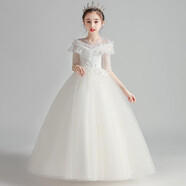 創(chuàng)京懿選白紗裙花童婚禮小女孩禮服鋼琴演奏服 女童兒童婚紗裙生日公主裙 白色長(zhǎng)款>T臺(tái)簡(jiǎn)約大童漂亮外出 140cm小孩子日常大童朗誦比賽飄