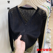 瑪菲萱針織開(kāi)衫女薄款小披肩外搭外套超仙冰絲遮陽(yáng)衣女夏薄款配吊帶子甜 黑色 M 建議90-105斤