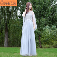 NJTD伴娘服長(cháng)款2024秋冬新款灰色伴娘團姐妹裙伴娘禮服連衣裙晚禮服女 蝴蝶披肩淺灰色B XL 大碼