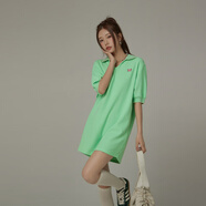 CHUU刺繡POLO領(lǐng)連衣裙女士2025夏季新品洋氣開叉寬松顯瘦短裙子 薄荷綠 均碼