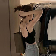 君芳雅美式黑色美背吊帶背心女外穿夏季2024年新款性感辣妹露背無(wú)袖上衣 【黑色】 40/45kg/S