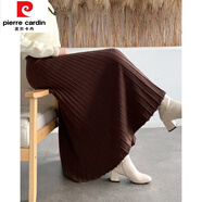 皮爾卡丹（pierre cardin）長(cháng)裙到腳踝超長(cháng)款針織百褶半身裙子女秋冬高個(gè)子a字顯瘦大擺傘裙 咖啡色 165以上身高款裙長(cháng)86-88C XL 118-128斤