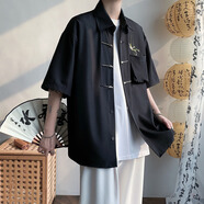YOOOURTHING中國風(fēng)男裝新中式襯衫男高級感痞帥上衣搭配馬面裙的白色襯衣長(cháng)袖 C502-黑色 XL