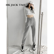 hk jack tao 輕奢潮牌 春秋 衛(wèi)褲女 休閑褲女灰色運(yùn)動褲女寬松束腳褲 麻灰（常規(guī)版） M