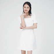 唯唯（WEWE）夏季新款女裝溫柔優(yōu)雅氣質(zhì)通勤連衣裙高腰顯瘦a字裙 米白 M(165)