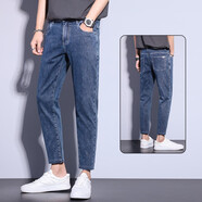 CHARLUOEL牛仔褲男修身小腳九分褲秋季2025新款男士直筒顯瘦彈力休閑褲子 381藍色九分 29