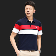 富鋌（FORTEI）珠地棉色織短袖翻領(lǐng)T恤男重工織造卡通刺繡青年半袖上衣男 官方旗艦03深藍 L 175