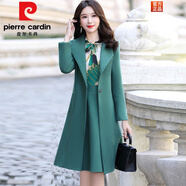 皮爾卡丹（pierre cardin）毛呢連衣裙女2025年秋冬季新款韓版氣質(zhì)中長(cháng)款加厚裙子套裝兩件裝 綠色(連衣裙+外套) L (104-116斤左右)