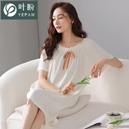 葉盼（yepan） 睡裙女士夏季莫代爾薄款性感睡衣夏天寬松連衣裙七夕情人家居服 94001-椰白 L (165) ：建議100-120斤穿著