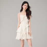 凡兔凡兔白色吊帶裙2024夏季新款法式顯瘦不規則小個(gè)子氣質(zhì)絕美連衣裙 米色 S建議85-100斤