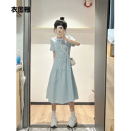 衣圖雅法式連衣裙女夏季新款2023裙子夏天學(xué)生小個(gè)子仙女泡泡袖中長(cháng)裙 藍色 均碼（可備注碼數）