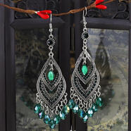 S925銀鉤民族風(fēng)耳環(huán)女長(cháng)款夸張大氣耳墜歐美名媛氣質(zhì)時(shí)尚顯臉瘦潮 綠色