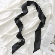 PTAH真絲絲巾細窄長(cháng)條小圍巾韓版領(lǐng)帶女飄帶腰帶絲帶發(fā)帶絲綢 黑色