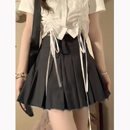 素優(yōu)米兩件套裝短袖T恤女裝夏季學(xué)院風(fēng)襯衫系帶上衣潮搭配百褶裙jk短裙 黑百褶裙(有安全褲) S 70-85斤