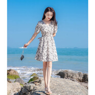 拓澀碎花連衣裙2023夏季新款法式小眾少女裙收腰顯瘦甜美小清新雪紡裙 碎花裙 M