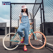 TOMMY JEANS女裝復古時(shí)髦簽名字體刺繡合身版高腰牛仔背帶褲 牛仔藍1AB XS 25