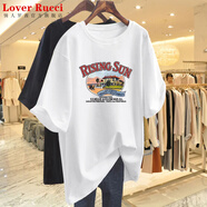 LOVER RUCCI法國(guó)夏季純棉歐貨2025新款短袖t恤女裝寬松質(zhì)感中長(zhǎng)款半袖上衣潮 白色G1693-RISING】 XL 建議135-155斤