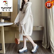啄木鳥(niǎo)秋冬加絨加厚中長(cháng)款衛衣裙特大m碼300斤寬松遮肚慵懶風(fēng)連衣裙 白色 L 90-120斤