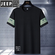 JEEP SPIRIT2024年夏季棉短袖T恤男薄款假兩件貼標體恤男裝圓領(lǐng)休閑短袖男 黑色 M