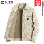 PHIELIERPS官方潮牌休閑夾克男秋冬季韓版印花帥氣翻領(lǐng)高街外套棒球服上衣男 卡其色-春秋款（NE01） L（建議120-135斤）