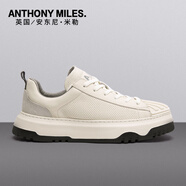 Anthony Miles貝殼頭板鞋男款復(fù)古透氣百搭真皮小白鞋休閑平板鞋厚底 白色 39
