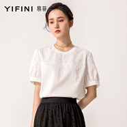 易菲（YIFINI）白色T恤女寬松短款時尚設(shè)計感針織衫上衣夏季新款2105Z978 白色 0M