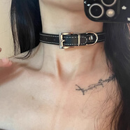 芯奢項鏈男士暗黑頸環(huán)choker項圈皮質(zhì)少女百搭皮帶式頸帶簡(jiǎn)約脖子飾品 項圈