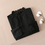 婷婉美薄款/加絨半高領(lǐng)鉤花長(cháng)袖蕾絲衫女秋冬新款氣質(zhì)內搭打底衫上衣潮 03薄款黑色磨毛 M