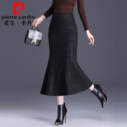 皮爾卡丹（pierre cardin）亮片半身裙顯瘦直筒包臀裙魚(yú)尾半裙女裙子2023秋款新款長(zhǎng)裙到腳踝 黑色 28/L /建議100-112斤