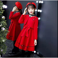 金布?。↗INBUDING）秋季女童連衣裙適合3-15歲小女孩穿的秋裝新款洋氣公主裙女寶寶小 紅色【毛呢披肩三件套】+帽子 150 建議60-69斤