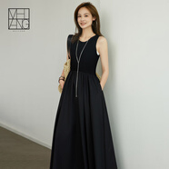 美洋（MEIYANG）女神降臨連衣裙 簡(jiǎn)約優(yōu)雅修身彈力針織拼接背心長(cháng)裙夏季新款裙子 黑色（短版） M