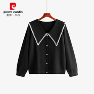皮爾卡丹大碼女裝翻領(lǐng)氣質(zhì)毛衣2024秋冬胖mm寬松休閑針織衫女套頭衫 黑色 XL(120-150斤)