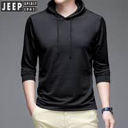 吉普（JEEP）冰絲長(cháng)袖t恤男夏季薄款帶帽防.曬運動(dòng)速干衣夏天薄男士連帽衛衣 58015黑色 M 90到110斤