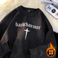 鹿凌青春秋季長(zhǎng)袖T恤男寬松麂皮絨上衣服衛(wèi)衣男女情侶青少年冬季打底衫 E02黑色 加絨 L （90-110斤）