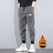 gxmy燈芯絨休閑褲男秋冬季新款哈倫束腳褲男寬松加絨加厚褲子男士潮流 K100灰色 加絨 M 【建議85-100斤】