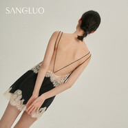 桑羅（SANGLUO）真絲睡衣女短款睡裙性感蕾絲浪漫氛圍感外穿家居服女 黑色 L