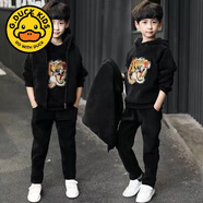 G.duck三件套男童加絨加厚套裝中大兒童秋冬衣服帥氣網(wǎng)紅運動(dòng)潮童裝男孩 虎頭黑色(雙面絨三件套) 150 :(身高1米4以下)