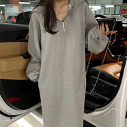 Lauaird300斤大碼胖mm慵懶風(fēng)直筒連衣裙女秋冬加絨寬松海軍領(lǐng)長(cháng)款衛衣裙 灰色 L 建議80-110