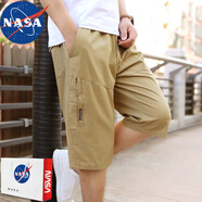 NASA RHUDE 夏天休閑短褲男七分褲寬松夏季純棉運(yùn)動(dòng)短褲男潮流工裝短褲男潮 土黃 3XL (150-170斤)