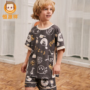 恒源祥兒童睡衣童裝男童純棉短袖T恤套裝夏季薄款睡衣家居服空調服兩件套 時(shí)尚黑140
