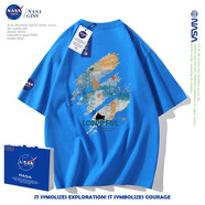 NASA GISS短袖t袖男重磅純棉夏季新款百搭寬松oversize簡約風(fēng)體恤衫 克萊因藍(lán) S體重85-110斤